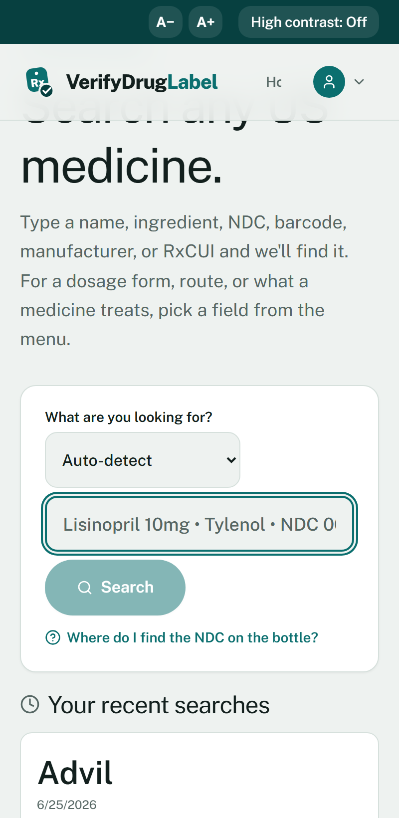 VerifyDrugLabel — Scan or search